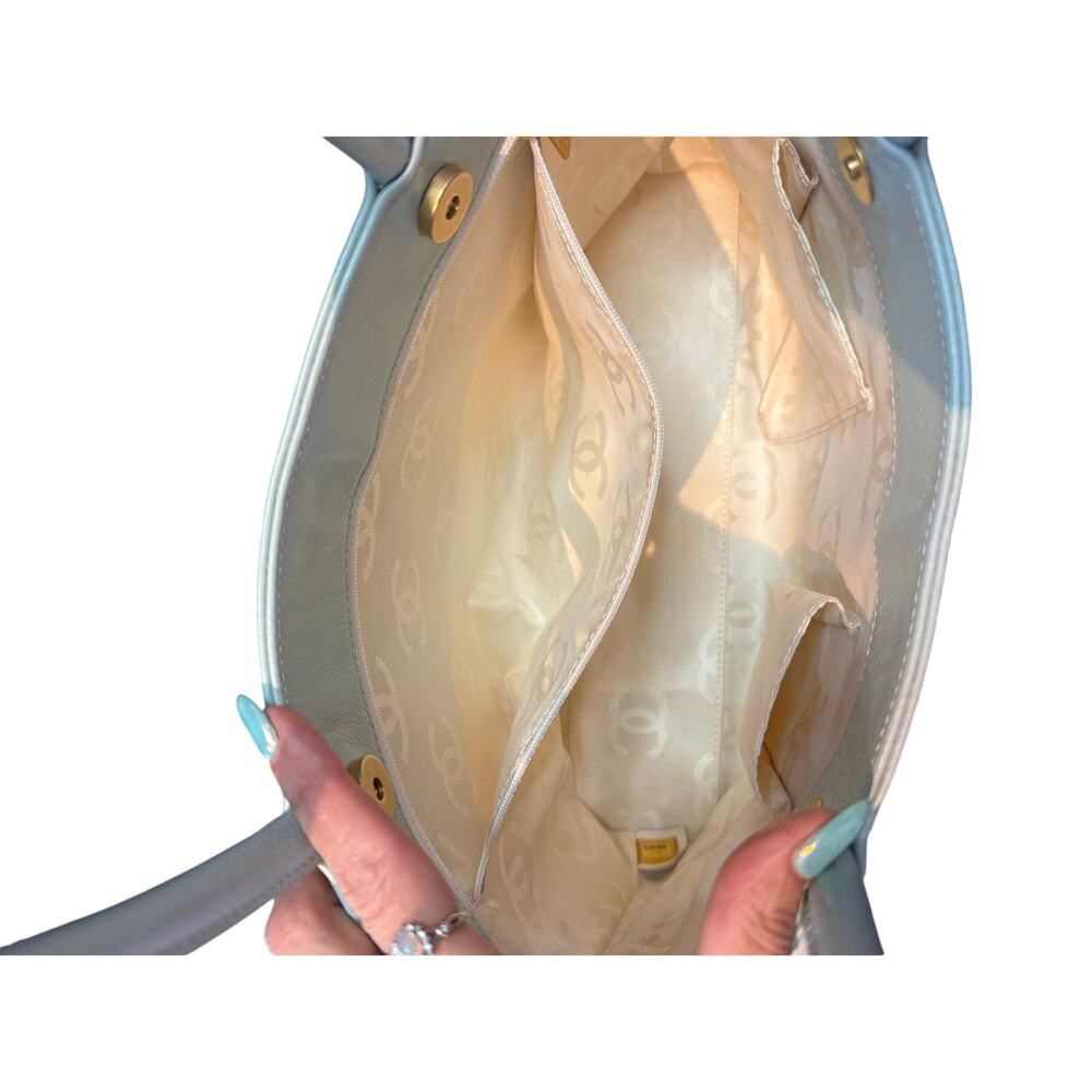 Chanel Baby Blue Caviar Leather CC Tote*Financially Backed COA*hologram in tact - Picture 6 of 7